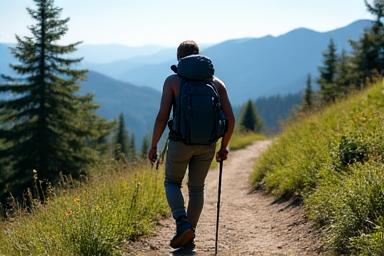 登山道を外れずに歩くハイカーの後ろ姿